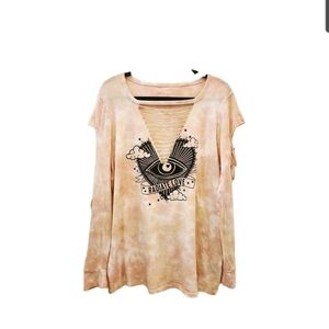 Torrid 2 Radiate Love Graphic Slashed Tee - Pink Tie-Dye, Slit Sleeves 2X, 18/20